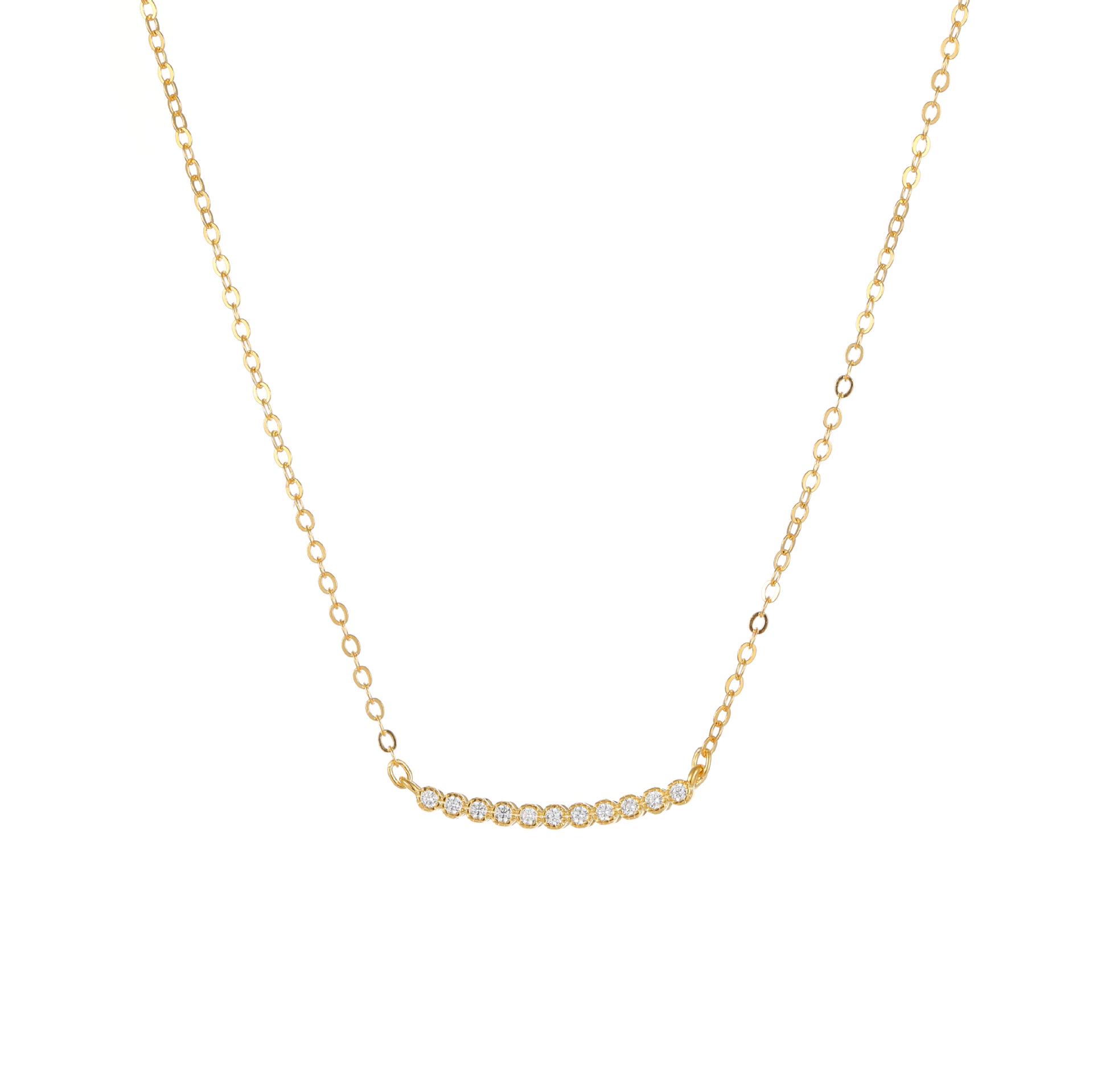 

18K Gold Plated S925 Sterling Silver Smile Necklace with Pave Diamonds - Minimalist Choker Chain for Women 925 Silver