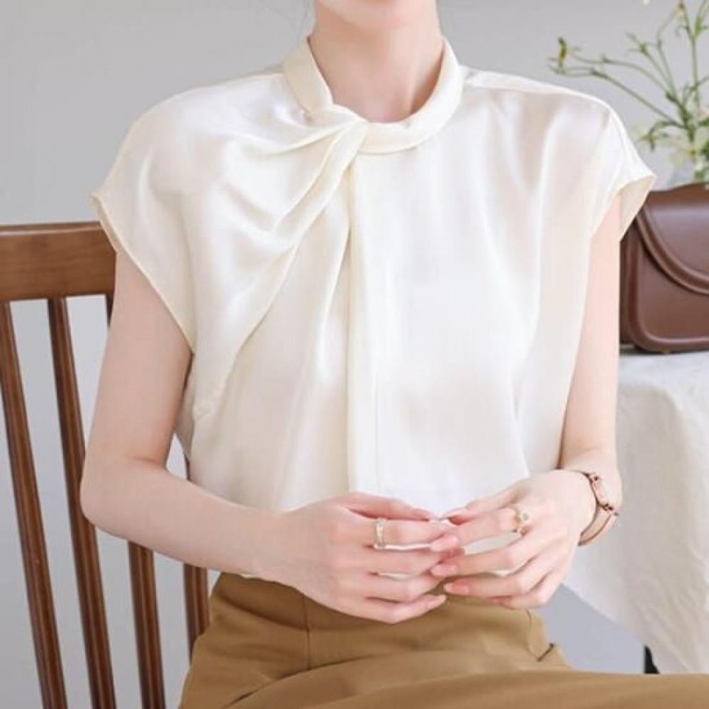Navava Vintage Elegance Shirred Cap Sleeve Blouse Nb2805
