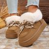 Lace-up Snow Boots Winter New Round Toe Suede Platform Wool Warm Cotton Boots