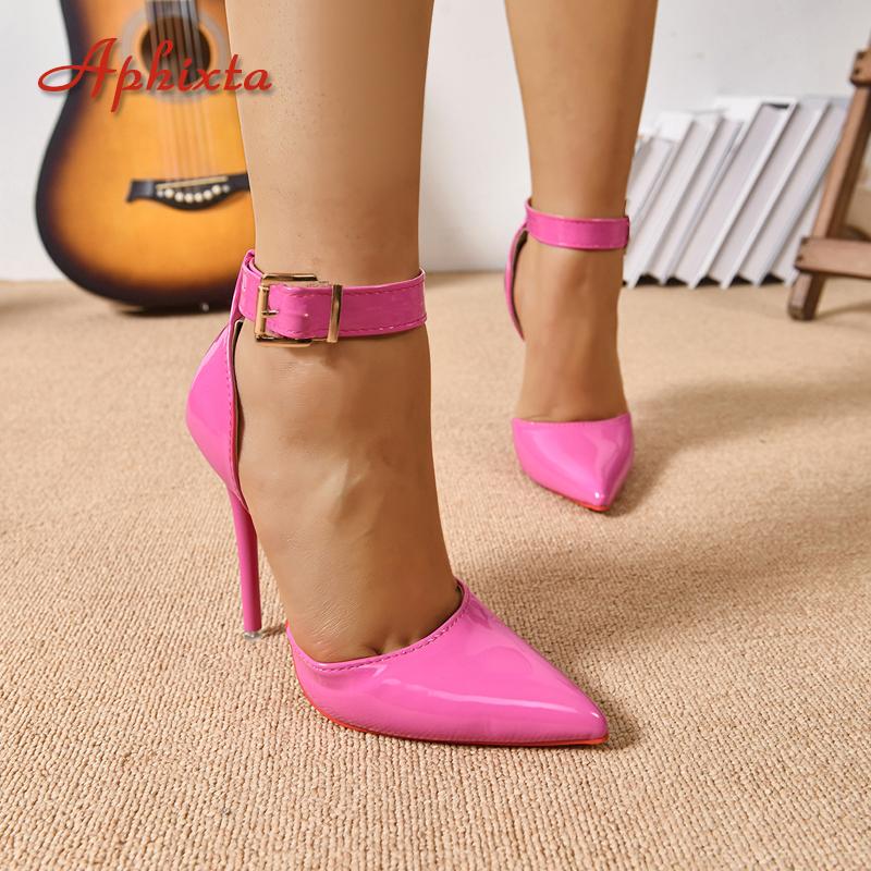 Aphixta 4.72 Inch Super High Stiletto Heels 2cm Crystals Belt Buckle Strap Moders Sandals Women Ankle-Wrap Shoes Plus Size 50