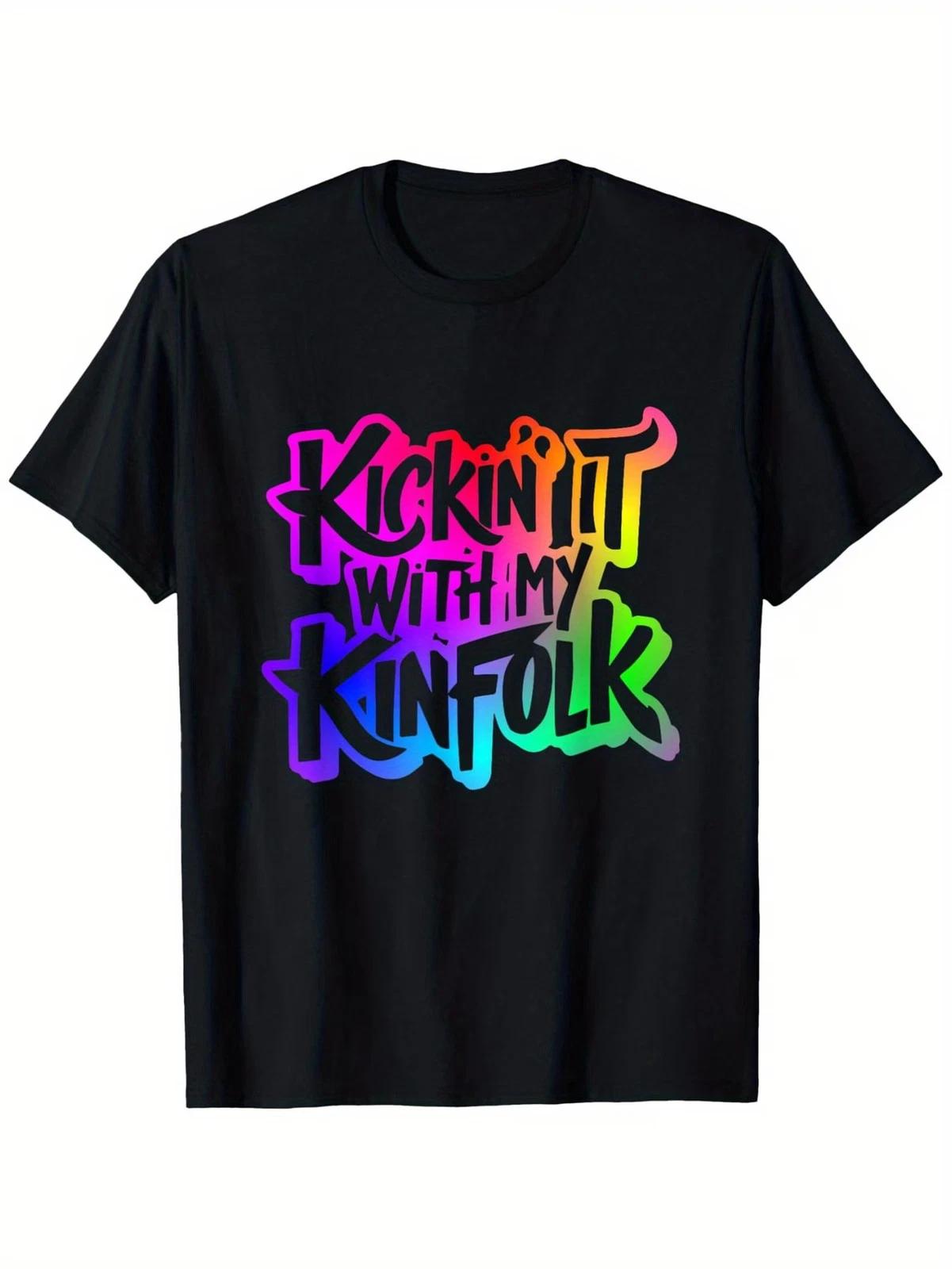 Men s  Kickin  It with My Kinfolk  Graphic T-Shirt - Black Relaxed Fit Short Sle XXXXL