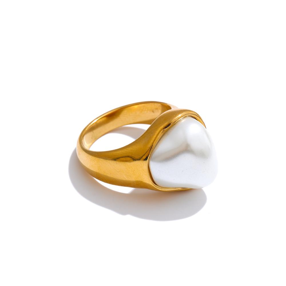

Yhpup Stainless Steel Baroque Simulated Pearls Ring PVD 18K Golden Plated Fashion Finger Jewelry for Women