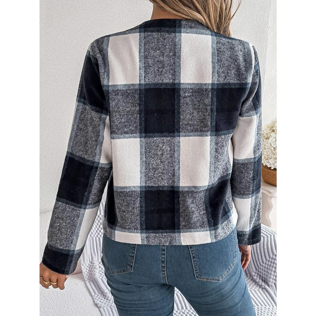 GMXIA Autumn and Winter Casual Plaid Long-sleeved Woolen Jacket Women's Wear