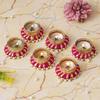 Set of 6 Pink & Golden Round Shaped Beaded Decorative Tea Light Candle Holders - Perfect for Diwali, Navratri, and Christmas Festivals