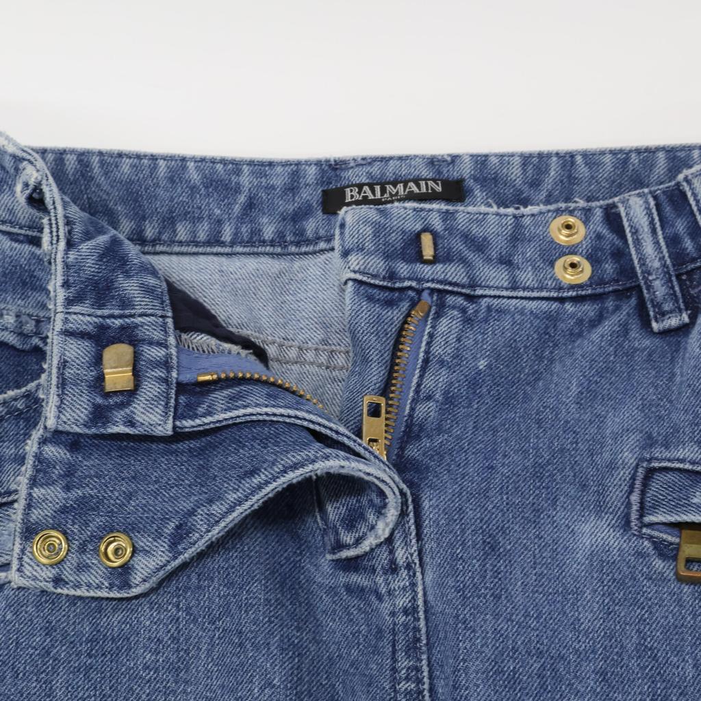Balmain RF25262D045 Indigo Distressed Denim Bottoms 34 Indigo blueUsed