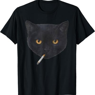 Grappig Rokend Zwart Kattengezicht Meme Heren Dames T-shirt