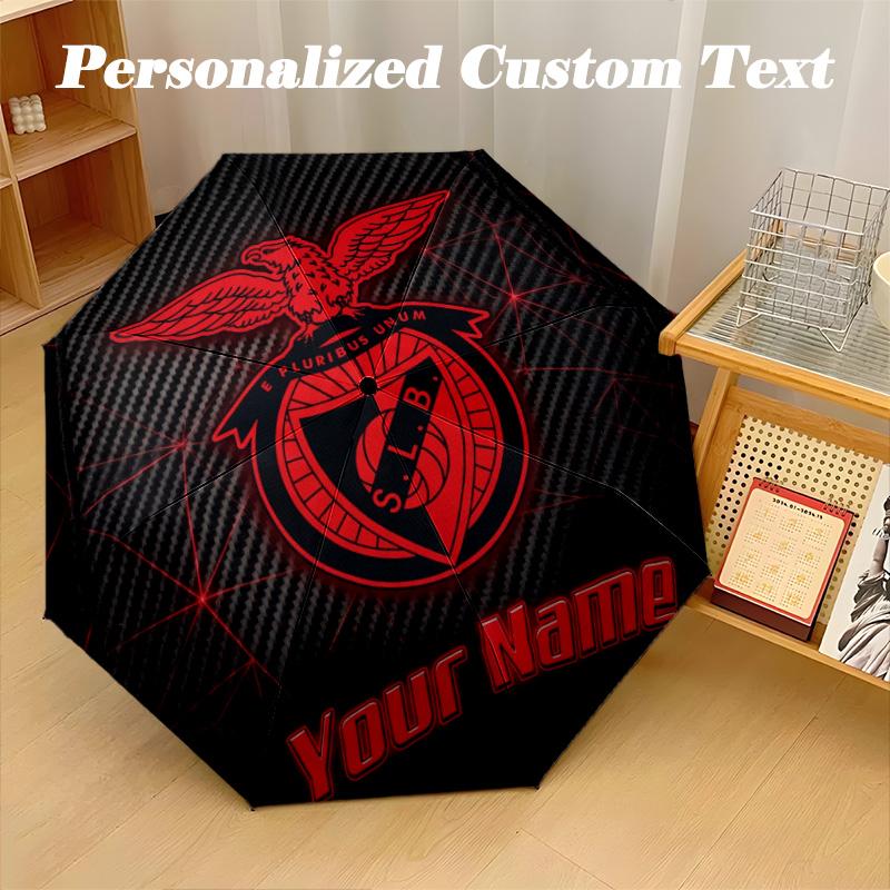 8 Rib Auto Folding Umbrella Benfica Print Custom Name Text Portable Rain Gear