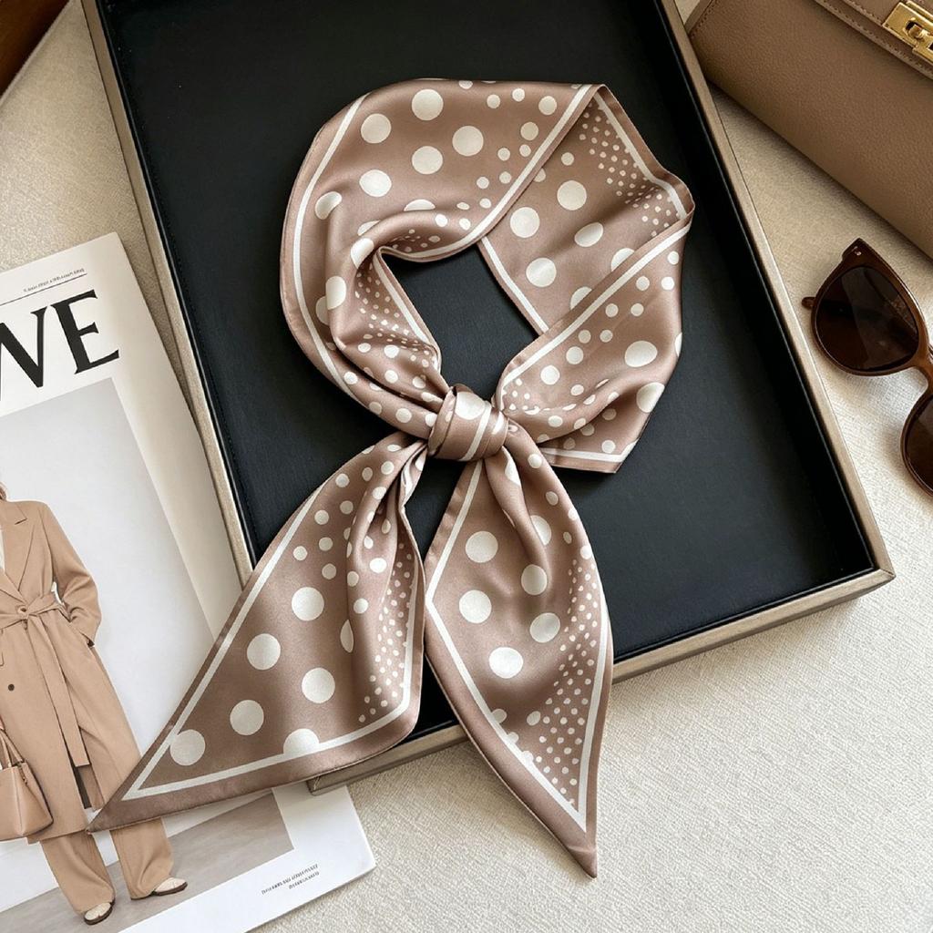 French retro polka dot long silk scarf women's spring and summer fashion temperament versatile high-end scarf headband streamer belt