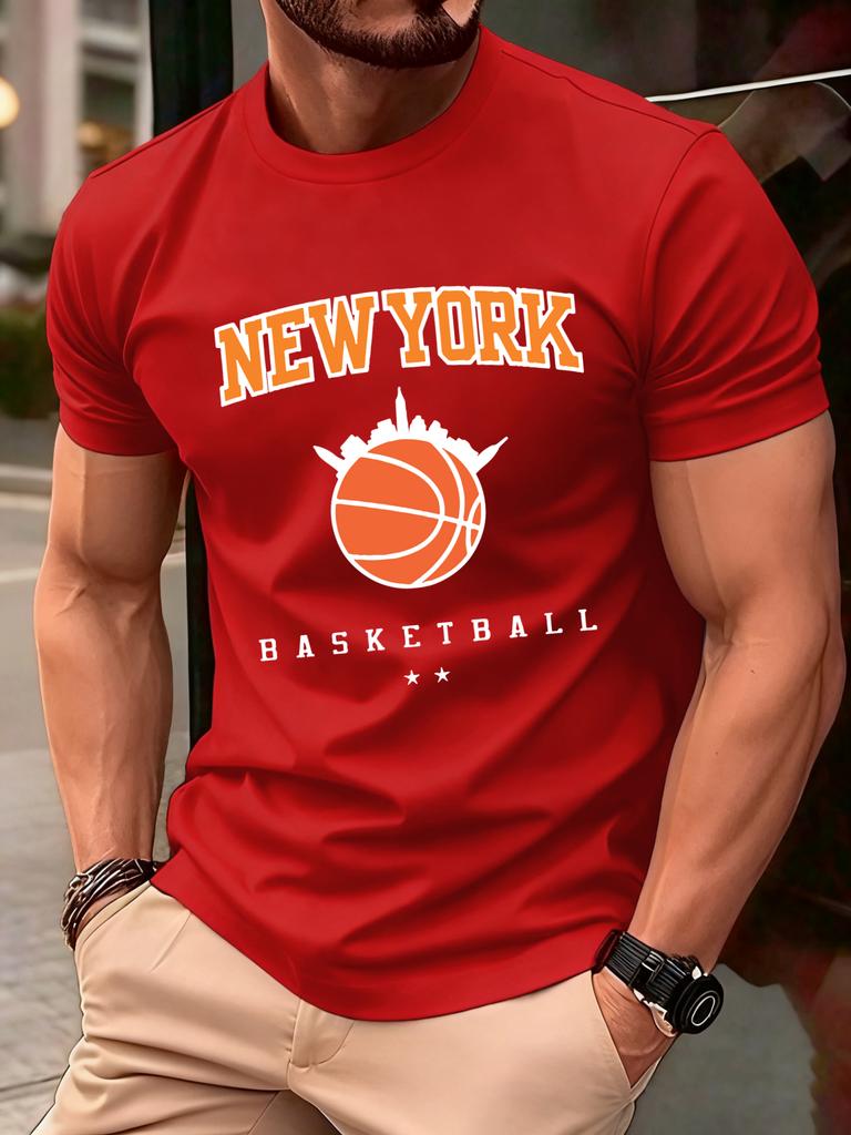 New York Basketball Game Print Men T Shirts Hip Hop ONeck TShirt Soft Cotton Male Sportswear Casual Comfortable Clothes