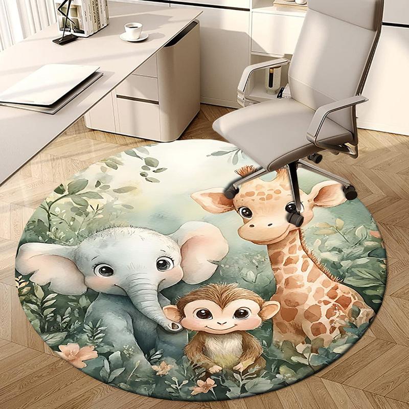 1PC Elephant Giraffe Monkey Non-Slip Floor Round carpet, Office, family, bedroom, Large Area Rug Indoor Rugs, Vibrant Colors-Z0449