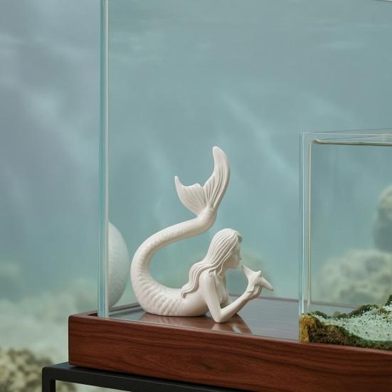 Desktop Ornament for Office 3D Printed Mermaid & Starfish Figurine, Exquisite Sculpture, Ocean Literary Style Room Decor Theme Home Fish Tank