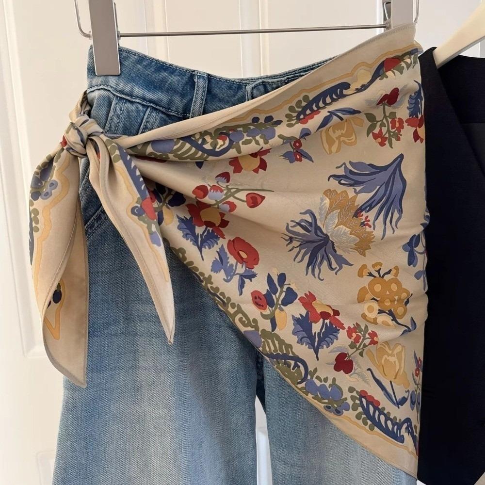 Multi-functional Floral Triangle Scarf Matching Pants Decorative Headscarf New Waist Belt  Summer