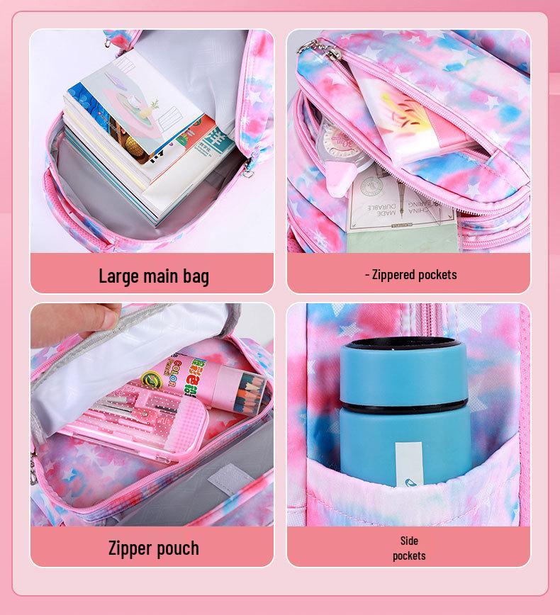 Korean Graffiti School Backpack Set: Waterproof, 3-Piece, Five-Pointed Star Design, Grades 1-6