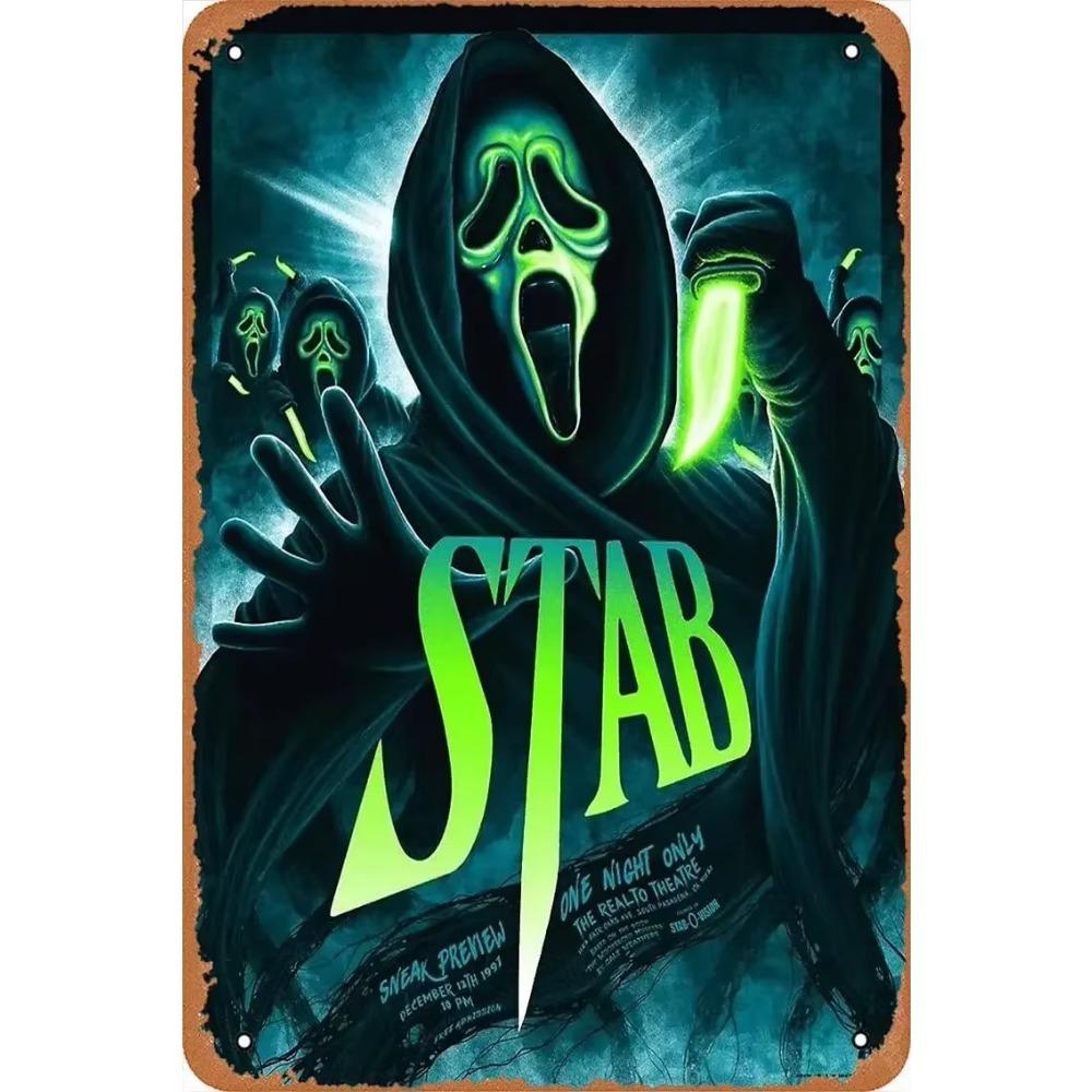 Kovové nástěnné umění Halloweenská hororová dekorace 20x30cm Domácí Jeskynní Muž Filmová cedule