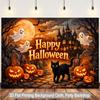 1 piece of 2D flat background fabric, Halloween pumpkin lantern and black cat ghost background fabric, home decoration