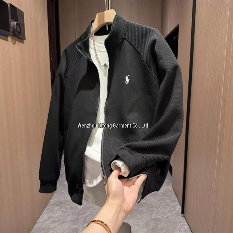 Herrhöstmode Ståkrage Jacka - Lätt Lyxig, Mångsidig, Snygg Enfärgad med Dragkedja