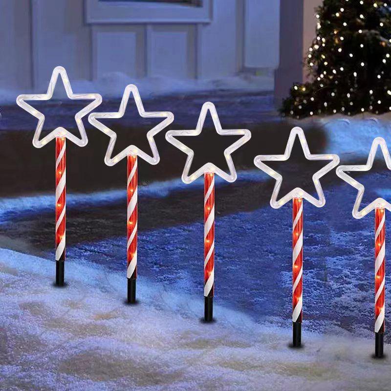 Solar Snowflake & Star Cane LED Garden Light for Outdoor Christmas Decor