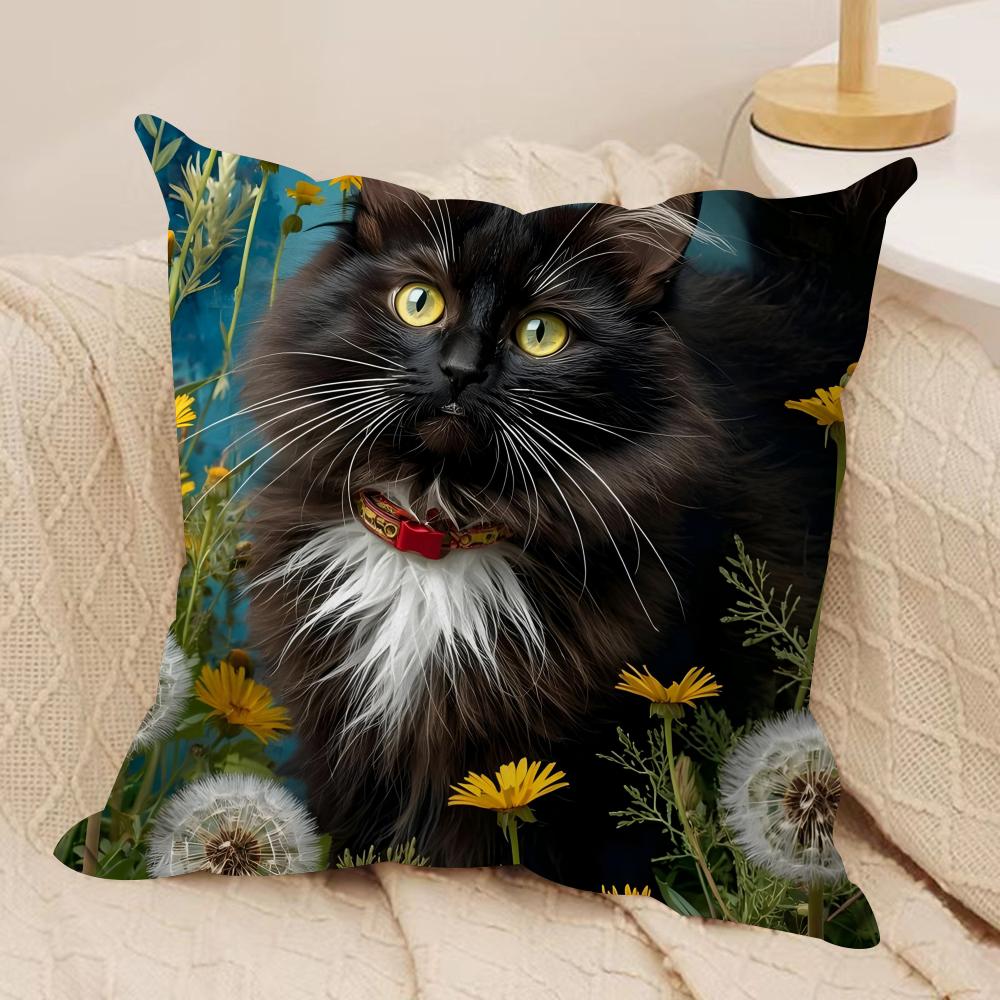 Katze und Blume Kissenbezug Weicher Plüschstoff Beidseitig Bedruckte Kissenbezüge für Alle Jahreszeiten Heimdekoration
