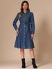 Allegra K Women's Classic Denim Jeans Shirt Dress, Button-Down, Long Sleeves, Belted, Dark Blue, Size XL