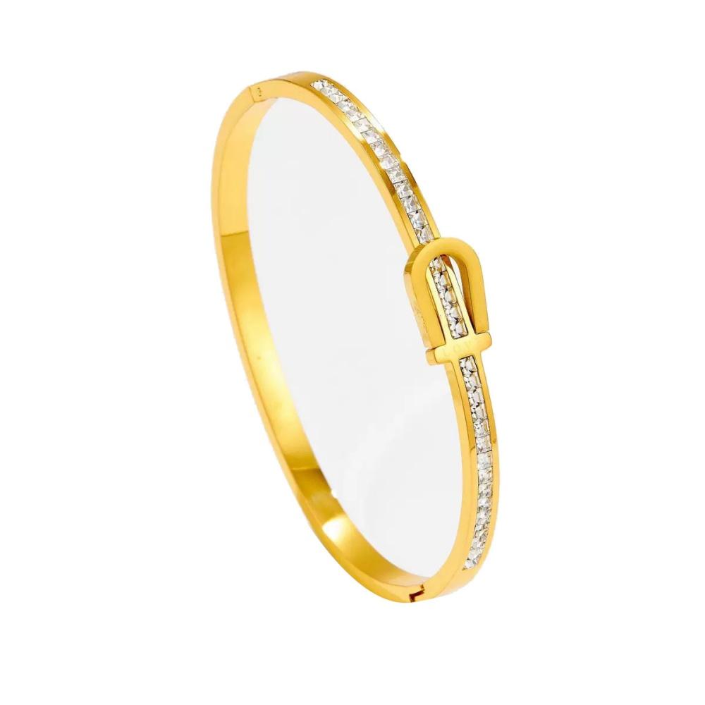 1Pc Unique Belt Buckle Design Gold Bracelet, Sparkling Rhinestone Open Cuff for Women, Great Gift for Girlfriend & Best Friend
