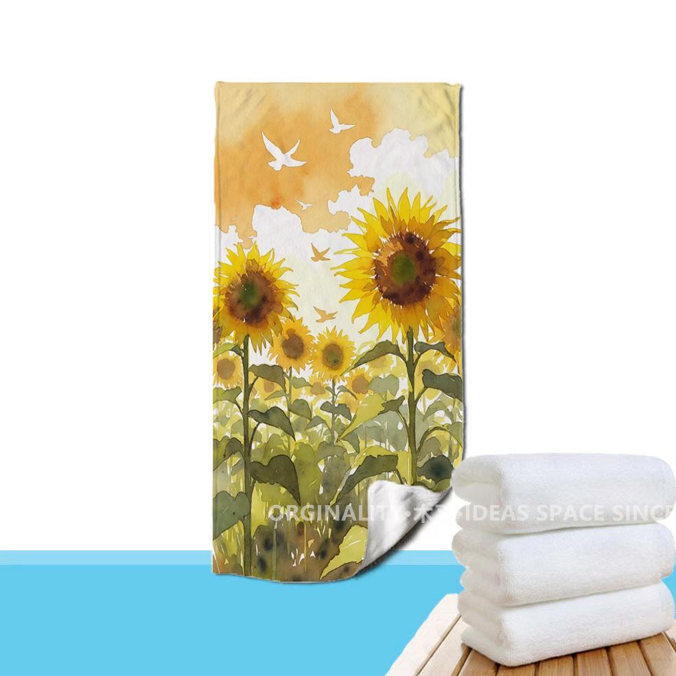 Watercolor Sunflower Beach Towel Patterned Sunscreen And Windproof Suitable For Swimming Pool Camping Travel Blanket