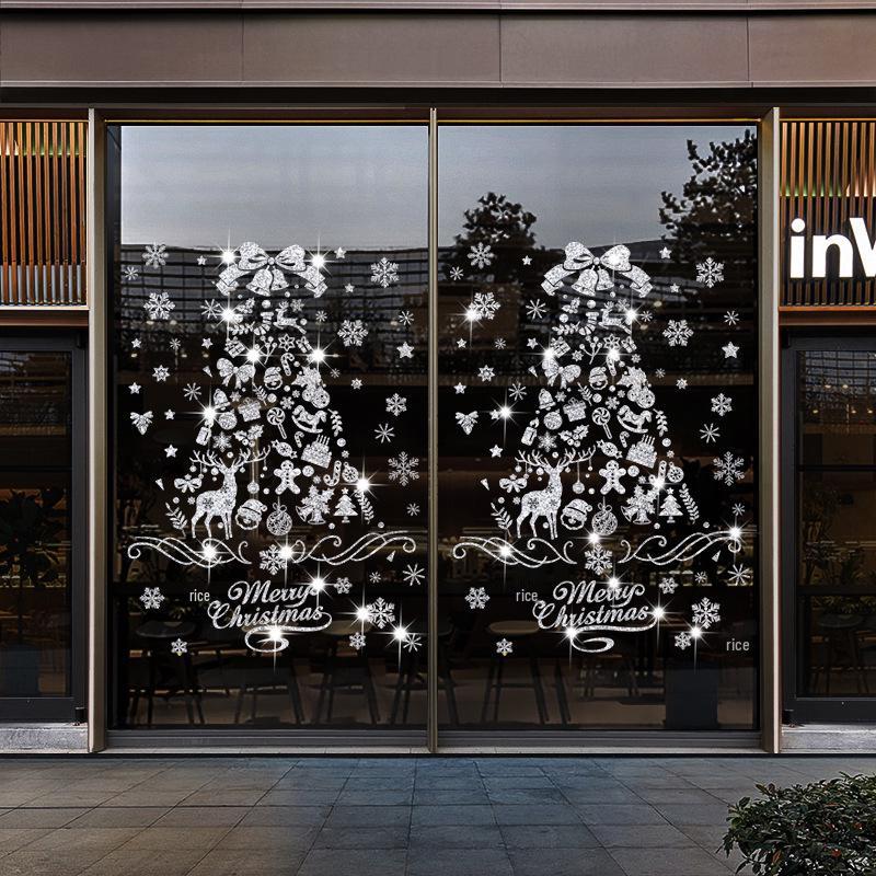 Glittery Gold & Silver Christmas Tree and Snowflake Window Clings