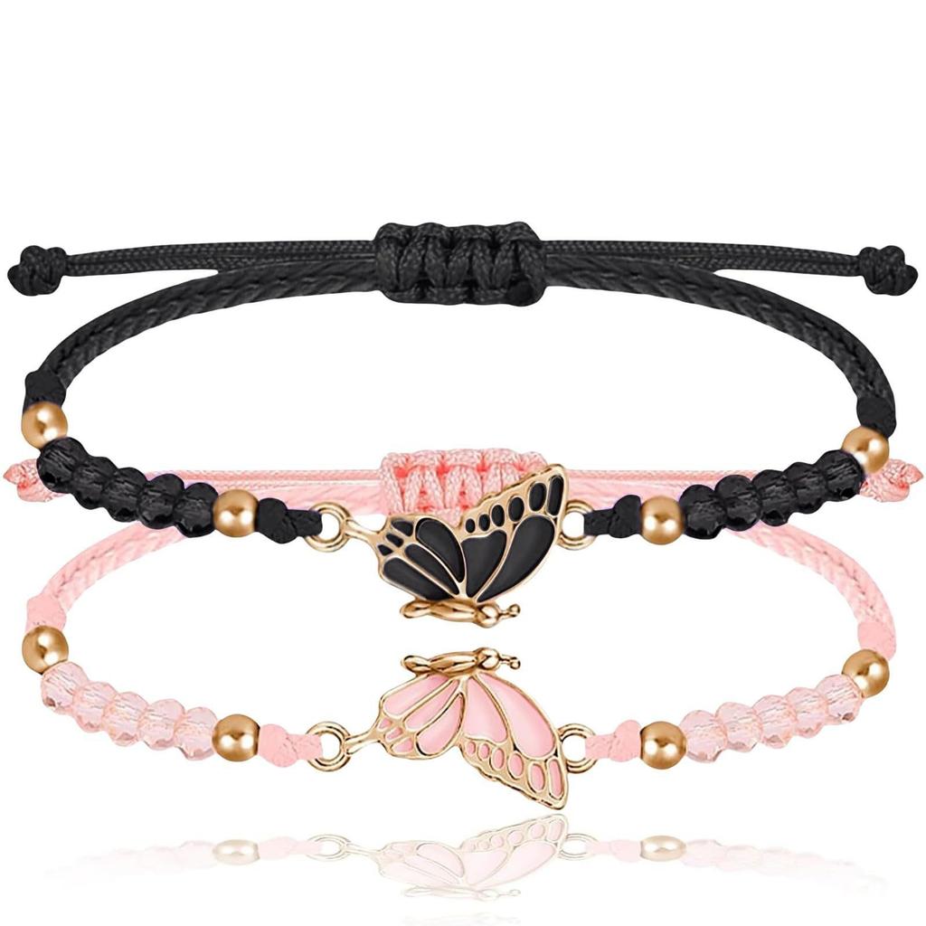 Couple Friendship Gift Set Flat Knot Weaving Adjustable Color Wax Rope Weaving Butterfly Bracelet