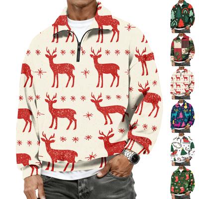 Herren Casual Flanell Langarm Pullover Sweatshirt mit Weihnachtsdruck