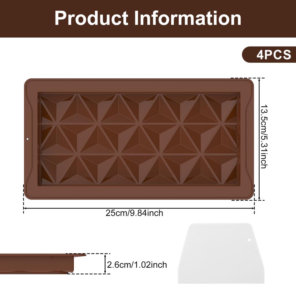 4 PCS Chocolate Bar Mold Silicone Thick Chocolate Bar Mold Rectangle Pistachio Dubai Chocolate Bar Break Apart Candy Molds