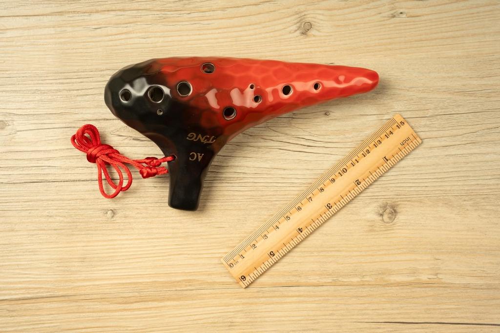 TNG Ocarina Instrument 12 High Quality Ocarina for Tube Playing Glazed Finish Ocean Wave Pattern [Alto/C Key/AC / Holes] (with Strap) (Red)