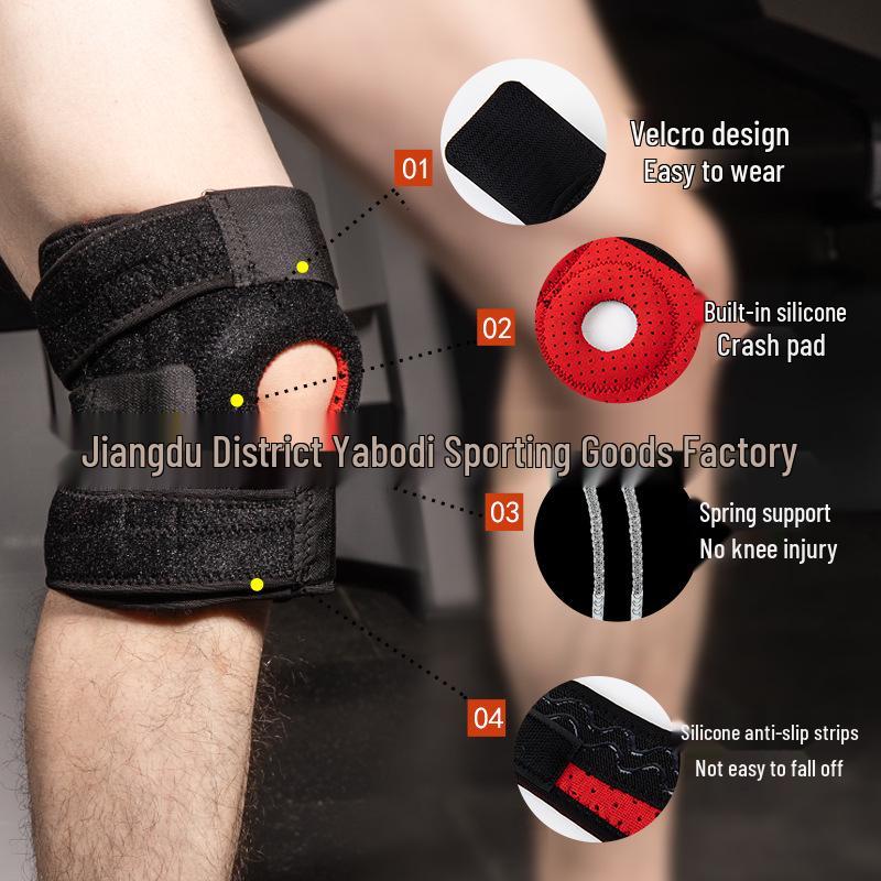 Sports Knee Pads with Four Spring Bar Support for Cycling, Running, and Mountaineering