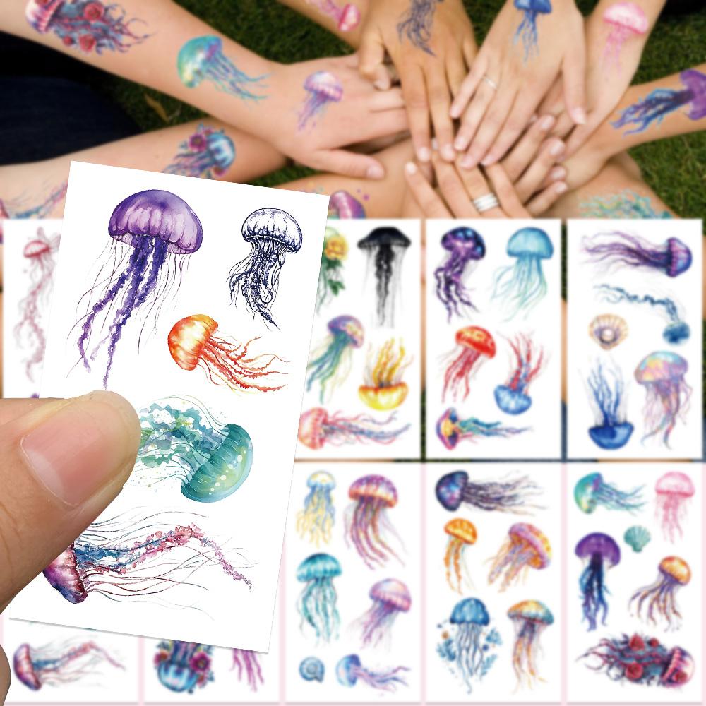 10sheets Colorful Jellyfish Tattoo Stickers For Arm Body Hand Temporary Waterproof Tattoo Stickers Kids Creative Party Gifts