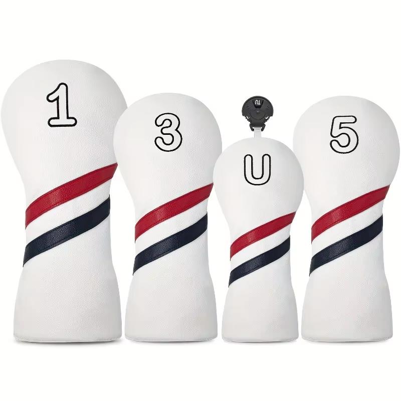 Red & Black  Stripe Golf Club Head Cover - White/Red Color Universal Fit for 1W 3W 5W UT Wood Clubs