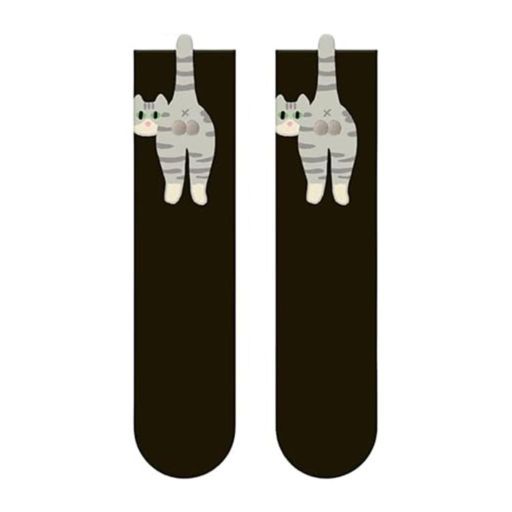 1 Pair Cute Cat Egg Socks Funny Mid Calf Warm Socks for Women 3D Cat Design Winter Cozy Wear Halloween Christmas Gift Accessory