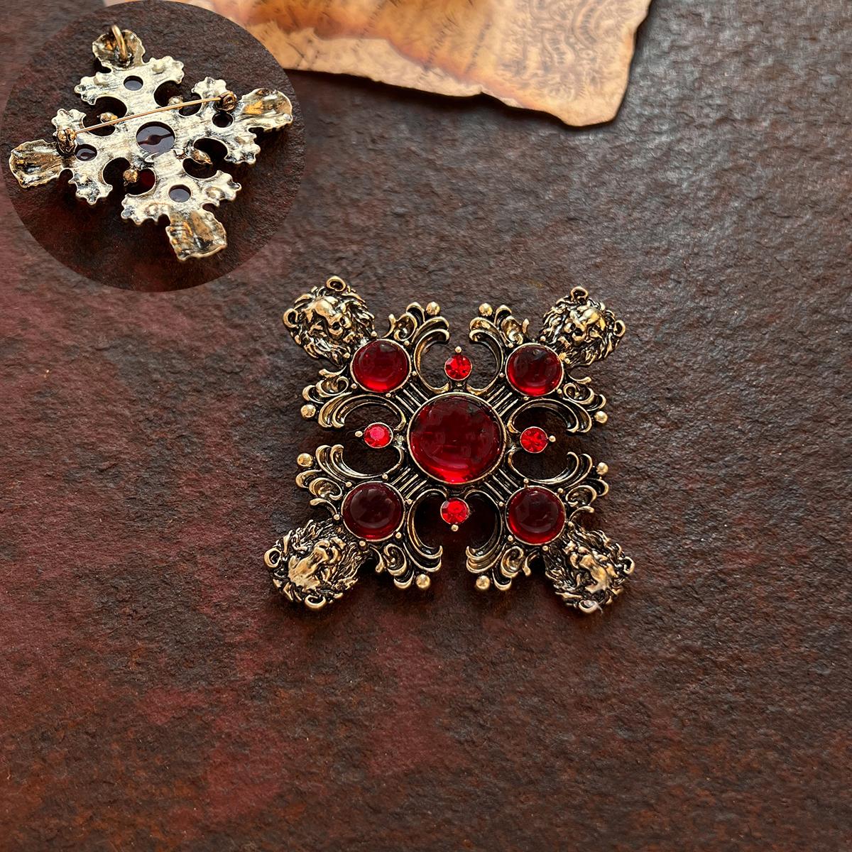 Винтажный Средний Дизайн Женщины Мужчины Кролик Крест Значки Булавки Ретро Классический Унисекс Дворец Барокко Стразы Костюм Броши Пряжки