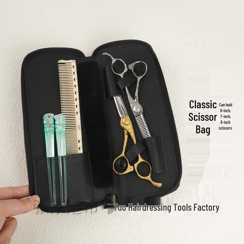 Leather Scissor Case for Two Hairdressing Scissors, Multi-Functional Tool Bag for Hair Styling.