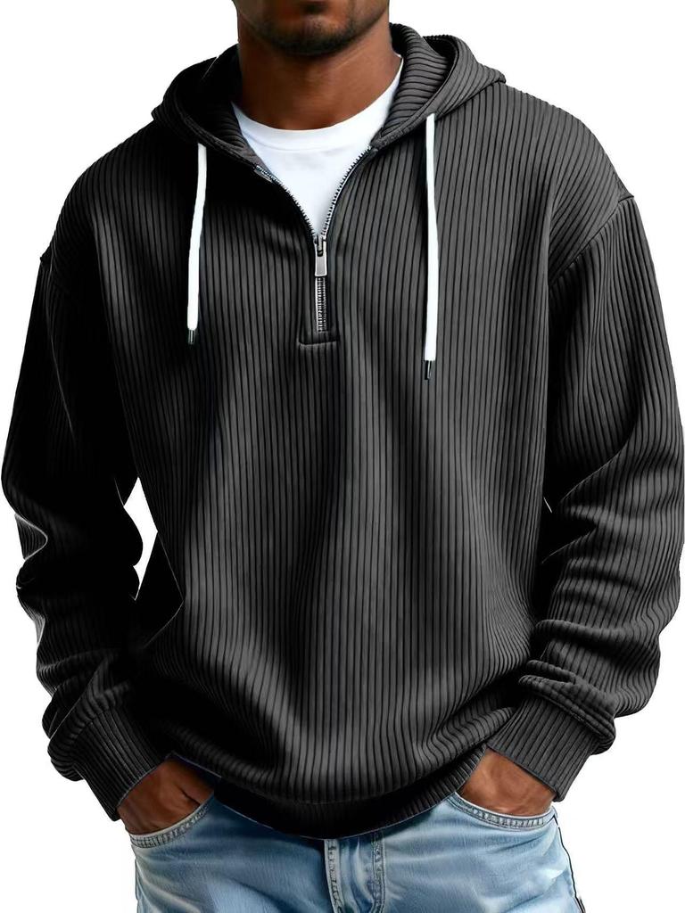 New European Heavyweight Men's Long Sleeve Hoodie - Solid Color Trendy Casual Jacket