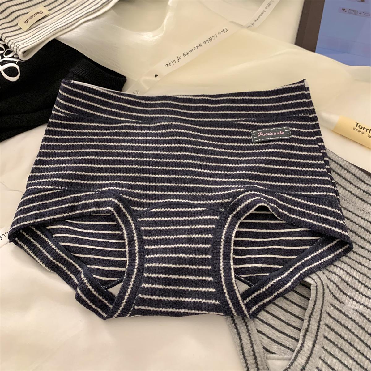 Girls Spring and Autumn Stripe Pure Cotton 10A Antibacterial Waist Boxer Briefs L темно-синий