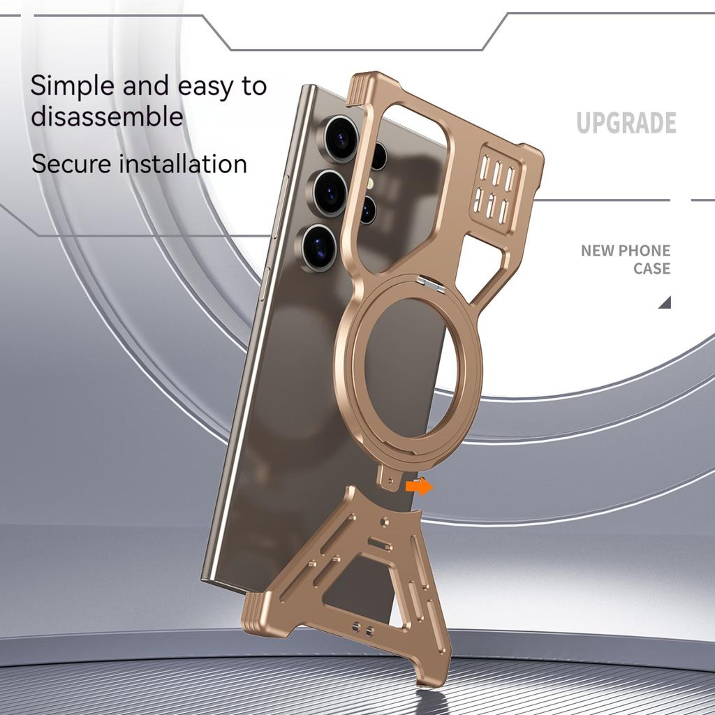 Rahmenlose Handyhülle aus Titanlegierung für Samsung Galaxy S25, S24, S23 Ultra, Bumper aus Aluminiumlegierung mit magnetischer Drehhalterung