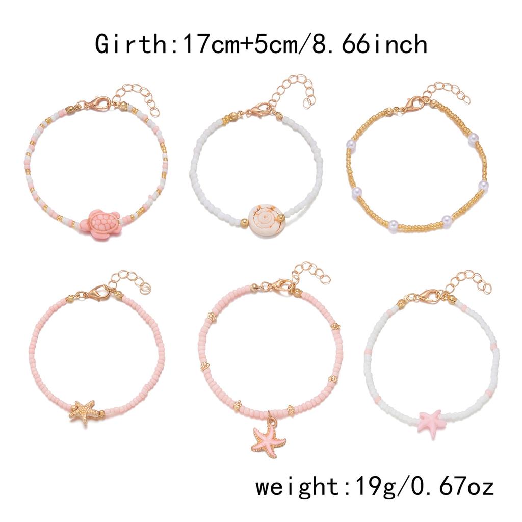 6 Stück/Set Keramik Meeresschildkröte Seestern Gestapelte Armbänder für Damen Bohemian Rosa Reiskorn Perlen Mehrschichtige Armbänder Party Schmuck
