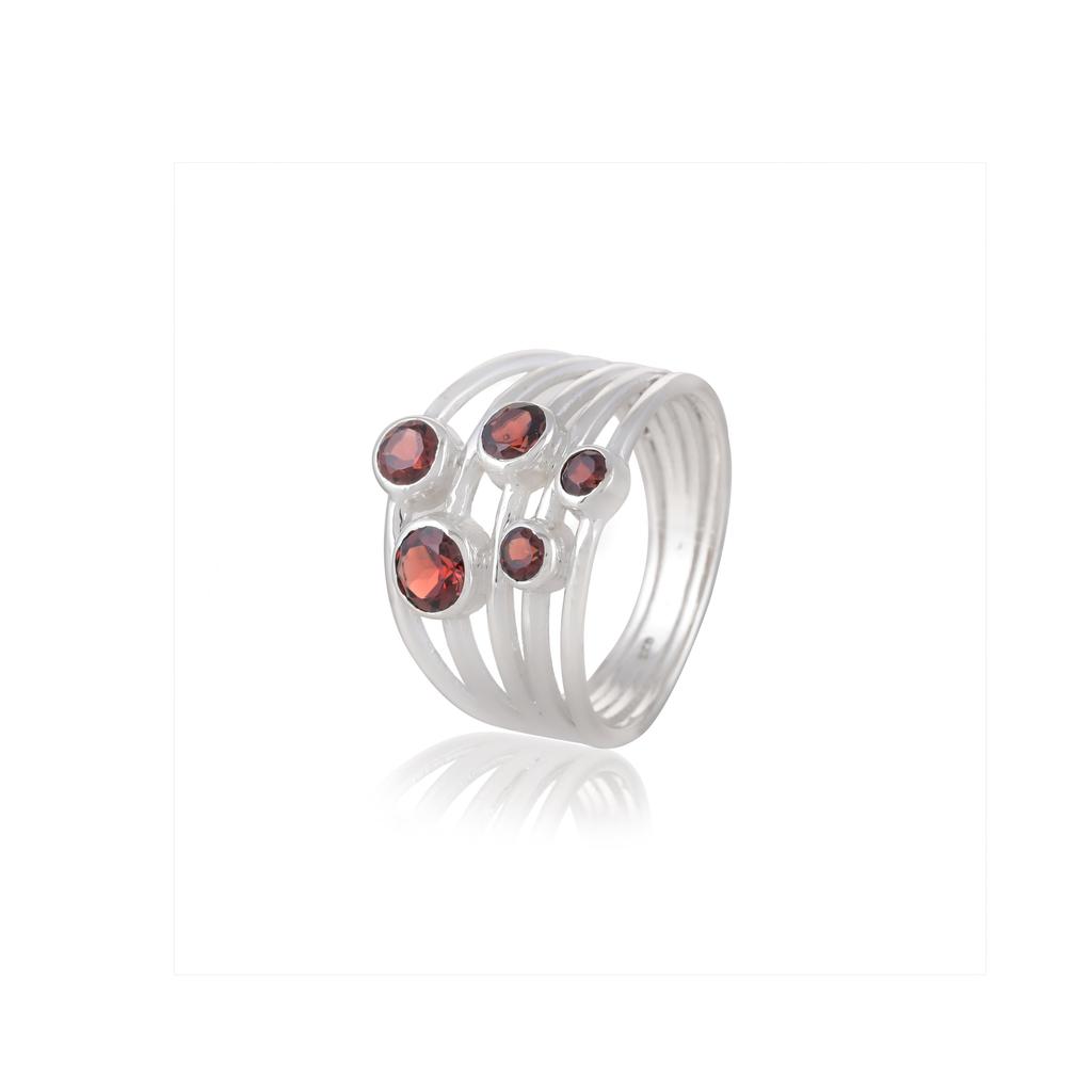 Garnet Multi-Stone Ring – 925 Sterling Silver Statement Band – Handmade January Birthstone Jewelry for Women