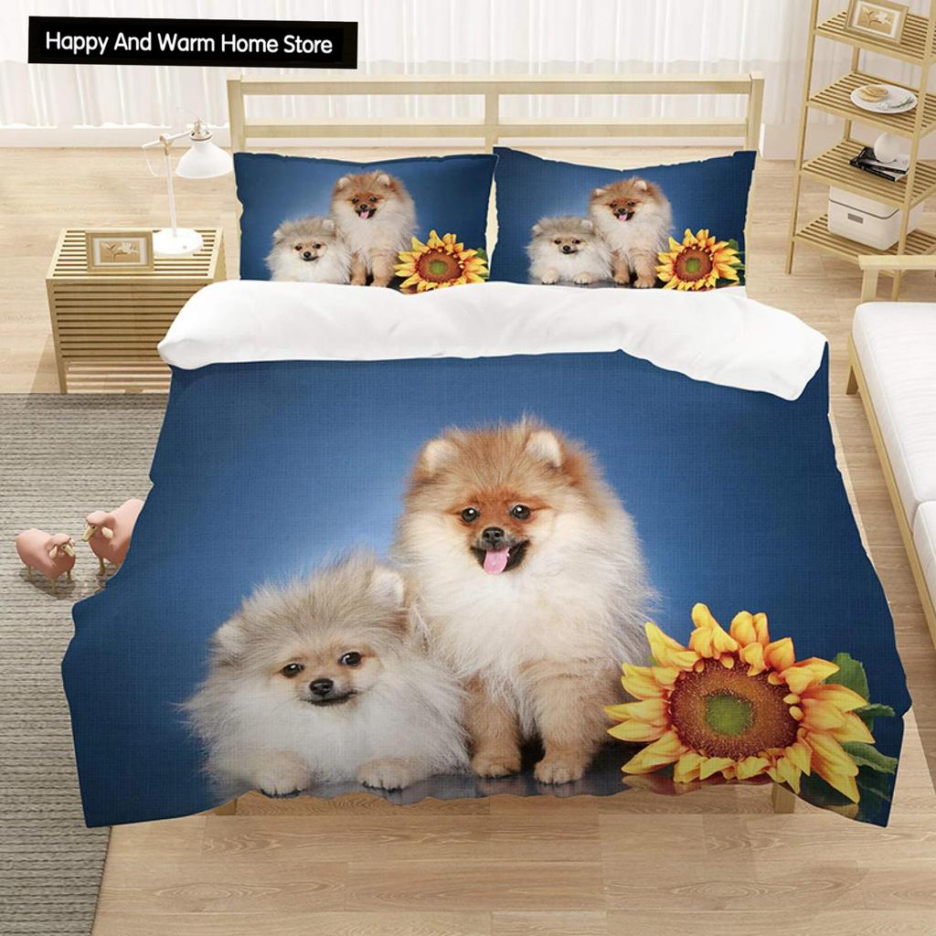 Comforter Pomeranian Dog King Queen Puppy Bedding Set For Teens Adults Pet Animal Colorful Sky 2/3Pcs Polyester