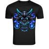 Dämon Oni Maske T-Shirt - Japanische Mythologie Blaue Flammen Grafik