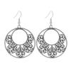 Fashion Vintage Tibetan Silver Carving Round Geometric Flower Drop Earrings Woman Retro Ethnic Boho Long Dangle Female Earrings