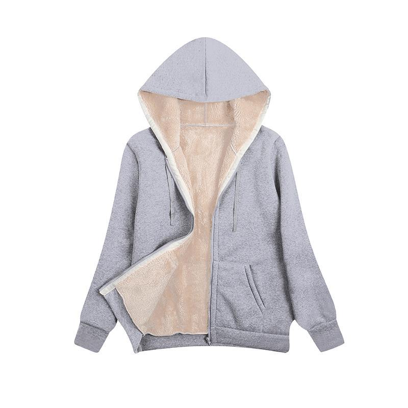 European and American Women Clothing Large Size Plush Hooded Sweater Women's Plush Jacket