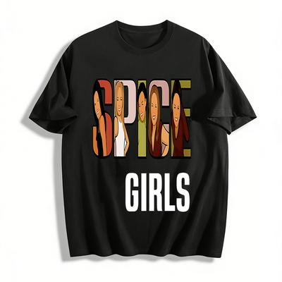 Vintage Spice Girls Print Short Sleeve Tops Casual Tees For Pop Band Fans Pure Cotton T-shirt