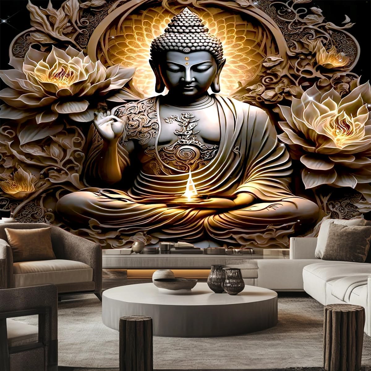 Tapestry Wall with seated golden Buddha 75x100 чёрный