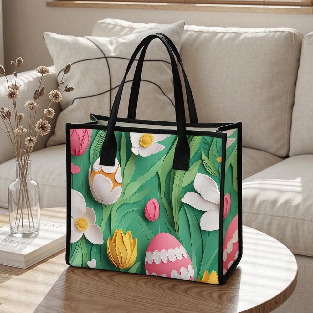 Easter Floral Tote Bag Spring Holiday Handbag Fashion Outdoor Shopper Bag