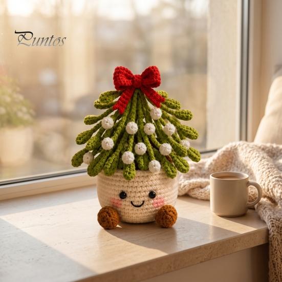 Holiday Gift Ideas for Family Simulated Crochet Christmas Potted Decor, Knitted Mini Artificial Tree Flower Handmade Crocheted Yarn Flowers Ornament,