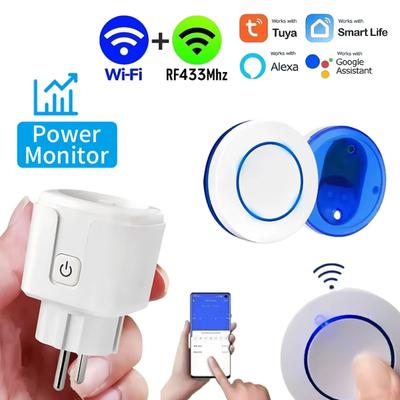 Tuya WiFi 433mhz RF Smart Socket 16A EU FR Plug with Power Monitoring Power State Memory Smart Outlet For Alexa Google Home
